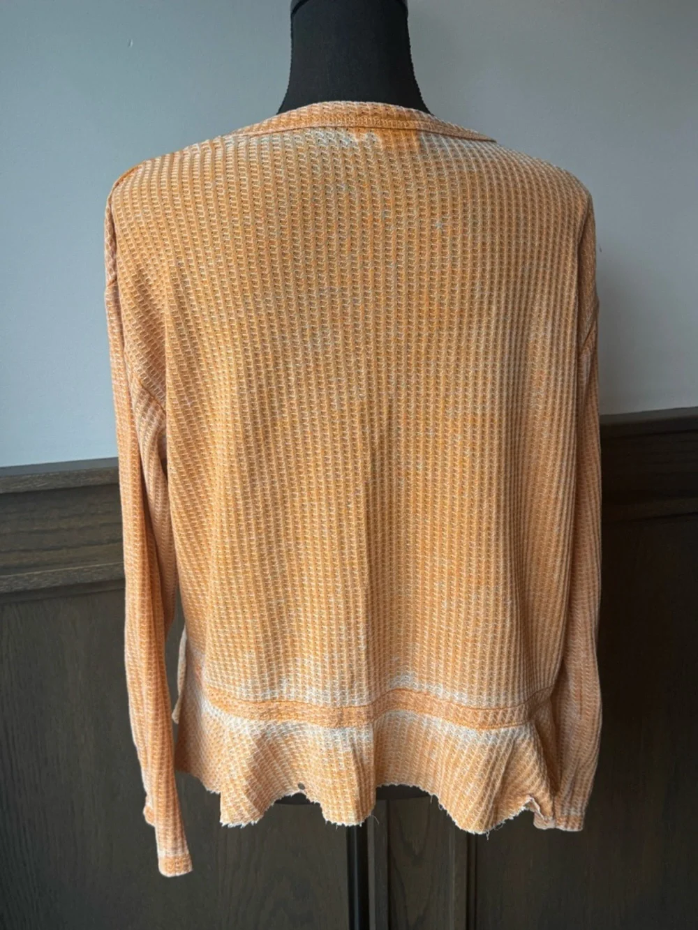 True Craft Orange Waffle-Knit Ruffle-Hem distressed long sleeve shirt L - Picture 3 of 6